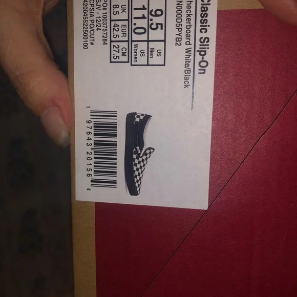 NIB Vans Men’s 9.5 Women’s 11 Black and White Checkerboard Slip-On Sneakers NEW - Picture 7 of 7